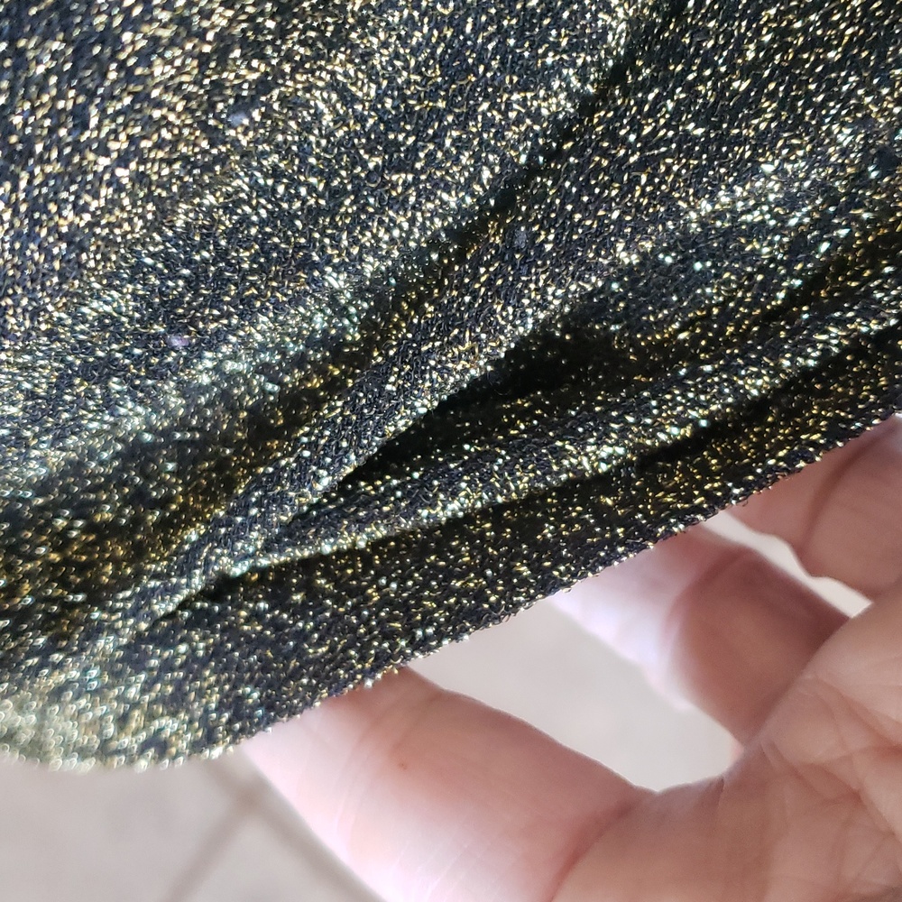 Vintage 90s Nine West Gold Shimmer Ruched Top S Gold Black Ruched Minimalist - Picture 14 of 17